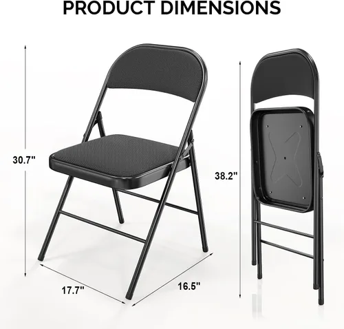 Miniatura 3 de Bonnlo Silla plegable, sillas plegables acolchadas de tela con cojín, respaldo y marco de acero para interiores y exteriores, comedor, oficina, Negro