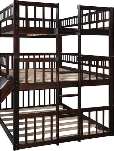 Miniatura 8 de Harper & Bright Designs Literas triples con tobogán, 3 literas de tamaño matrimonial sobre cama matrimonial sobre cama matrimonial, cama triple