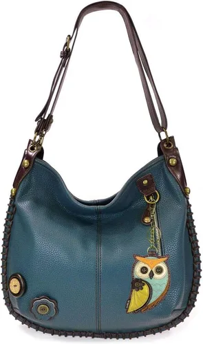 Chala Bolsos de mano, estilo casual, suave, con hombro grande o bolso cruzado con llavero, color azul marino, Búho