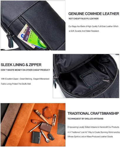 Miniatura 5 de Bolso bandolera pequeño de cuero para mujeres y hombres, bolsa cruzada, bolsa de pecho, mochila de viaje de hombro, resistente al agua, Negro