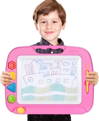 Miniatura 7 de SGILE - Pizarra magnética para dibujar grande, 4 colores, con 4 sellos, para niños pequeños, juguete educativo de aprendizaje, para niños de más