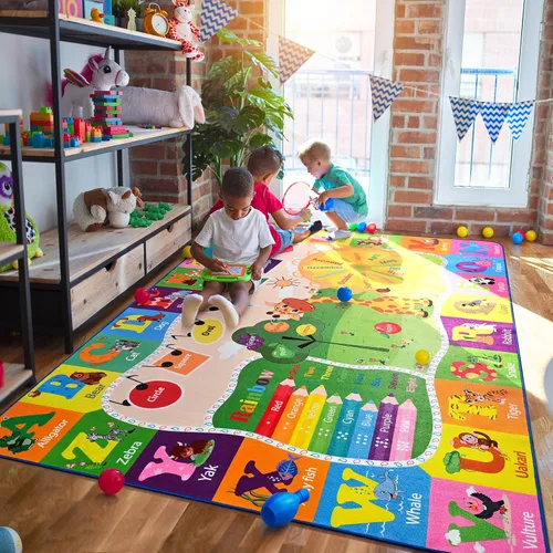Miniatura 26 de Alfombras infantiles lavables para sala de juegos, alfombras de aprendizaje educativas y divertidas con formas de animales del alfabeto ABC
