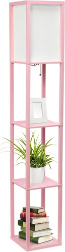 Simple Designs LF1014-LPK Etagere - Lámpara de pie con estante de almacenamiento de lino, color rosa claro