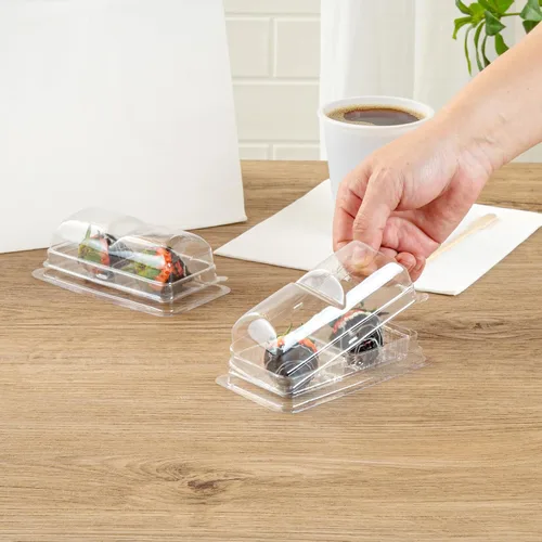 Miniatura 5 de Restaurantware Thermo Tek - Contenedores de postre de 5.3 x 2.6 x 1.8 pulgadas, 100 compartimentos duales transparentes para llevar, con tapa