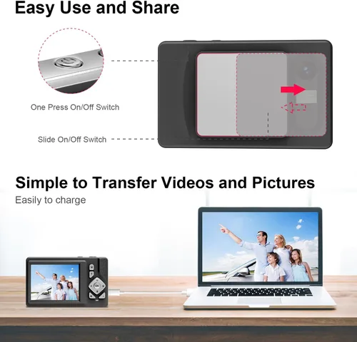 Miniatura 5 de Cámara digital para niños, adolescentes y principiantes - 1080P FHD 48MP, LCD de 2.83 pulgadas, zoom digital 18X y antivibración, tarjeta SD de 32