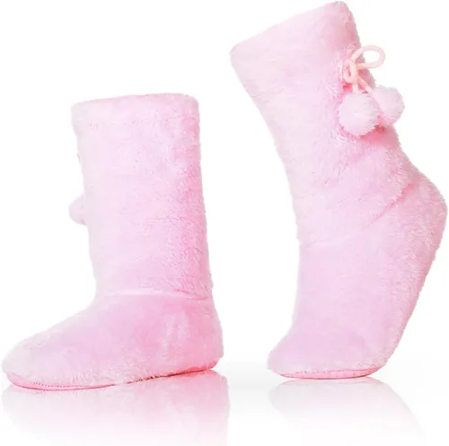 WOJWSKI Calcetines tipo pantuflas para mujer, acogedoras y cálidas, con forro antideslizante para interiores, botines de casa, calcetines peludos