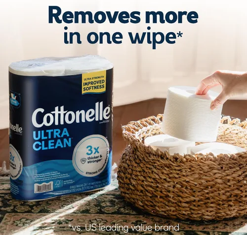 Miniatura 4 de Papel higiénico Cottonelle Ultra Clean, 9 Mega Rolls = 36 Regular Rolls, el empaque puede variar