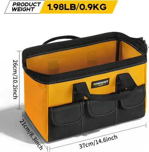 Miniatura 2 de WINHUNT Bolsa de herramientas portátil de 15 pulgadas con 5 bolsillos, bolsa de herramientas resistente para herramientas, 37x21x26cm, nailon