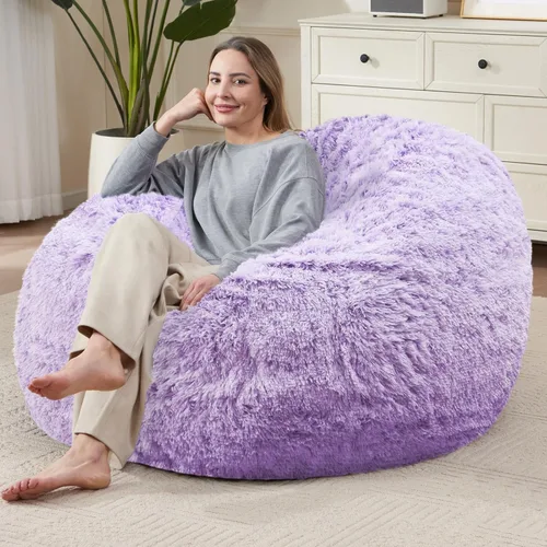 Miniatura 26 de Bean Bag Cover (No Filler) Soft Faux Fur Stuffed Animal Bean Bag Storage, Fluffy Plush Bean Bag Chair Cover Washable, Comfy Bean Bag Covers for Dark