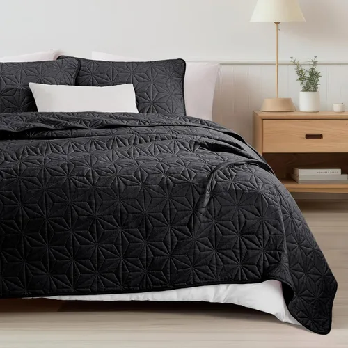 Miniatura 8 de Whale Flotilla - Juego de ropa de cama King, suaves colchas negras para cama tamaño King para todas las estaciones, 3 piezas de colcha geométrica