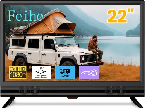 Feihe TV de 22 pulgadas, 1080p LED de pantalla ancha HDTV con sintonizadores ATSC digitales, TV de pantalla plana con HDMI/VGA/RCA/USB para cocina,