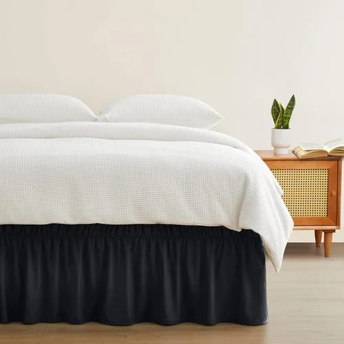 Miniatura 3 de Entisn Falda de cama ajustable negra para cama Twin y Twin XL - con caída entallada de 14 pulgadas, faldas de cama envolventes con cinturón elástico