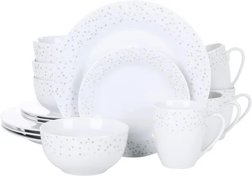 Miniatura 35 de VEWEET, Serie Fiona - Juego de vajilla de 30 piezas para 6 personas, blancos con rayas negras y grises, vajilla de porcelana de platos de postre