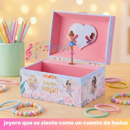 Miniatura 3 de Giggle & Honey Joyero musical de hadas para niñas, caja de música para niños con hada giratoria y espejo, regalos de cumpleaños de princesa
