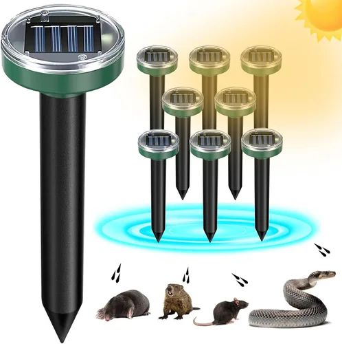 Paquete de 8 repelentes de topos, repelente de serpientes con energía solar, ultrasónico, repelente de topos, picos disuasorios sónicos de topos,