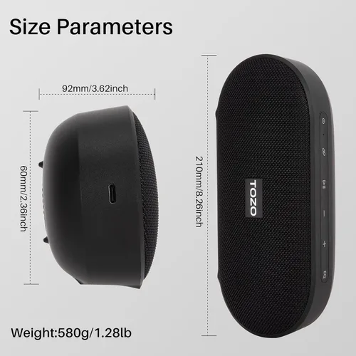 Miniatura 9 de TOZO Altavoz Bluetooth grande PA1, potente sonido estéreo 2.0 con graves profundos, tiempo de reproducción de 25 horas, altavoz de ducha impermeable