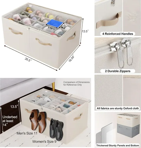 Miniatura 3 de TOPIA HOME Organizador de zapatos para armario, caja de zapatos plegable con divisores ajustables y cubierta transparente, organizador