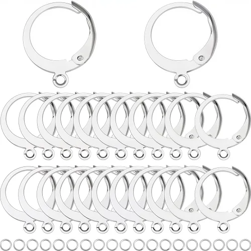 Miniatura 9 de SUNNYCLUE 1 caja de 80 piezas de hallazgos de aretes con cierre de palanca, hallazgos de aretes de aro Huggie, ganchos de oreja con cierre de 1 caja
