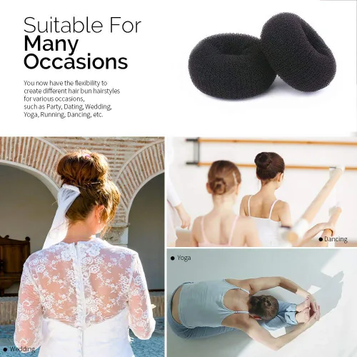 Miniatura 4 de Kitjans 2 piezas para hacer moños de dona de pelo grande, moldeador de moño de pelo grueso y largo (3.5 pulgadas/negro)