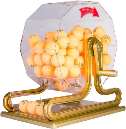 Máquina manual de lotería, selector de números de bola de manivela, incluye jaula de bingo de acrílico, bola de 100 piezas, juego de bingo de