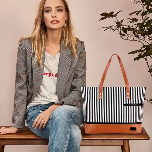 Miniatura 2 de Bolsa de mano para laptop para mujer, maletín grande de lona para mujer, bolsa de trabajo impermeable para computadora portátil de 15.6 pulgadas