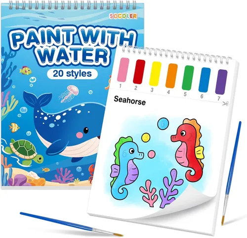 Miniatura 8 de Libros de pintar con agua SOCOLER para niños pequeños, papeles de pintura de acuarela sin desorden con tema de tráfico para niños, kit de pintura