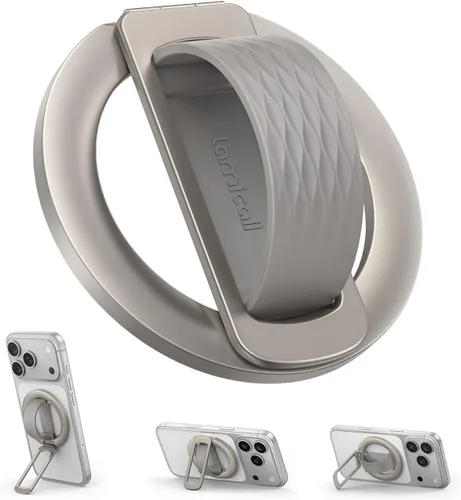 Miniatura 8 de Lamicall Soporte magnético para teléfono MagSafe - [Bucle de silicona suave] Soporte vertical de anillo de aleación de zinc para teléfono celular