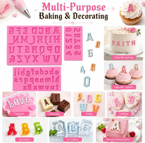 Miniatura 4 de Moldes de letras y números, moldes de silicona de números 0-9 y 26 letras, moldes de fondant para chocolate, cortadores de galletas, para hornear