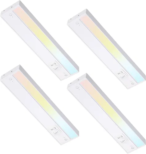 TORCHSTAR Paquete de 4 luces LED de 12 pulgadas para debajo del gabinete, 5CCT, ETL T24, 8W 600LM, cableado y enchufable, 5 colores seleccionables