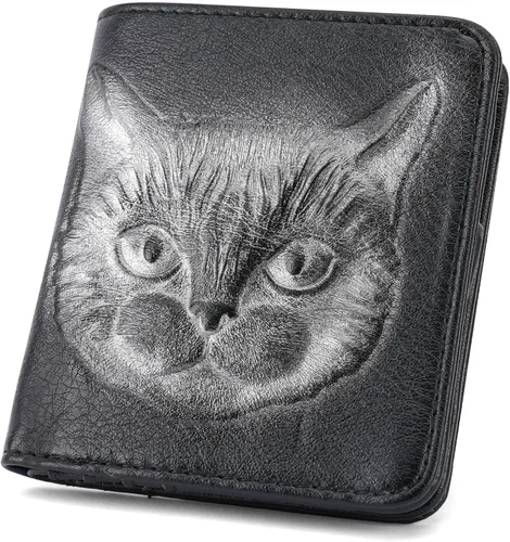 Miniatura 9 de Billetera para mujer, delgada y pequeña, billetera compacta con RFID, plegable, compacta, para mujer, cartera de cuero en relieve 3D con soporte