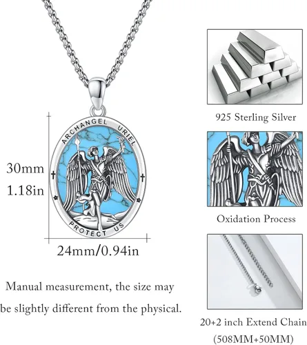 Miniatura 309 de Collar con colgante de plata de ley 925 con medalla de San Patrón, joyería religiosa para hombres y mujeres, con cadena de acero inoxidable 316L