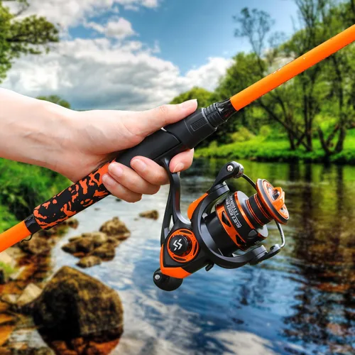 Miniatura 9 de Sougayilang Spinning Combo – 5.2:1 Gear Ratio, 15.6LB Drag, IM7 Graphite 2-Piece Rod, Stainless Steel Guides for Bass, Trout, Redfish