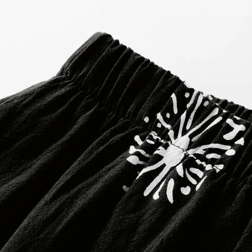Miniatura 4 de Pantalones Capri de Lino de Algodón para Mujer 2025, Pantalones Palazzo Recortados Casuales con Estampado, Cintura Elástica, Pantalones Holgados