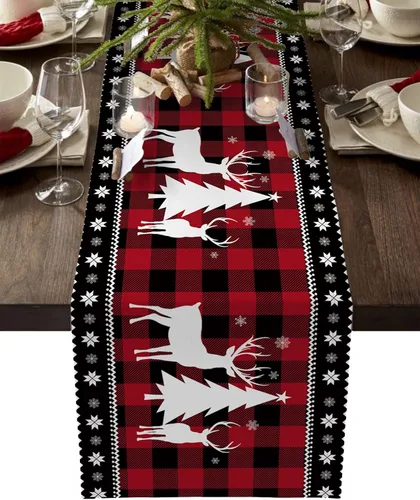 Miniatura 2 de Camino de mesa de Navidad, color rojo y negro, búfalo a cuadros, algodón, lino, bufanda de invierno para cena, bufandas largas de 36 pulgadas