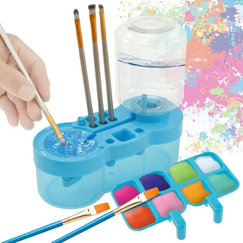 Limpiador de pinceles, herramienta de limpieza de pinceles de circulación de agua con bandeja de pintura, enjuague limpiador de pinceles con drenaje