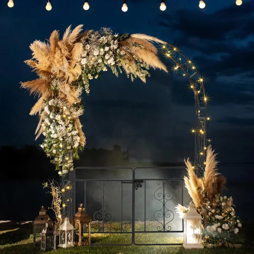Miniatura 8 de Outvita - Arco de jardín de 7 pies con puerta de entrada, enrejado de metal resistente, marco decorativo con estacas de tierra para ceremonia