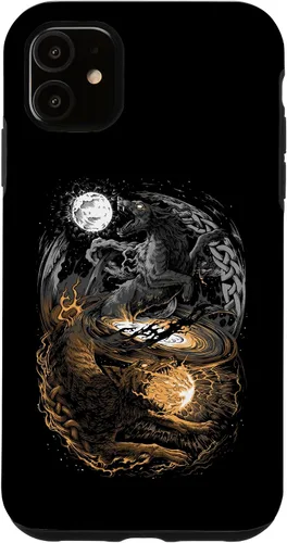 Funda para iPhone 11 Viking Wolf Norse Mythology Pagan Ragnarok Wolves
