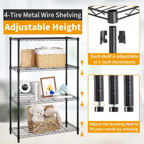 Miniatura 4 de Estantería ajustable de 4 niveles con capacidad de 1000 libras, estantes de almacenamiento de metal resistentes para baño, cocina, despensa, estante