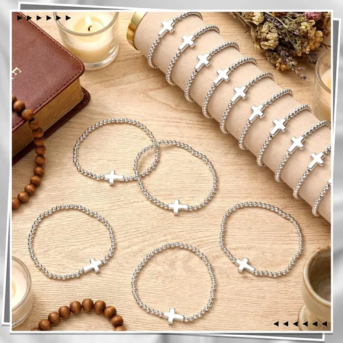 Miniatura 5 de Cross Bracelets for Women Christian Bracelets Bulk Beaded Religious Gifts Jesus Faith Bracelet Stretch Stackable Church Jewelry Gift Communion