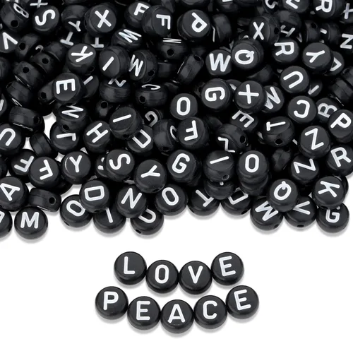 Miniatura 25 de ZHIYUXI - 1500 piezas de cuentas de letras de acrílico para pulseras de la amistad, cuentas de alfabeto para pulseras, collares, fabricación