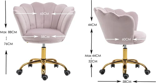 Miniatura 3 de Silla cómoda de oficina en casa con ruedas, linda silla de escritorio de tocador giratoria ajustable de terciopelo con respaldo de concha marina