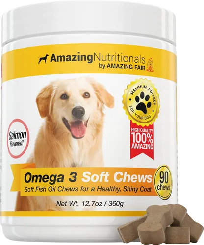Miniatura 8 de Amazing Omega 3 para perros, suplemento de aceite de pescado, 120 masticables de tocino, vitaminas para perros para aliviar la picazón en la piel