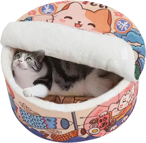 寵幸 Ramen Noodle Cama para Perros y Gatos, Nido Creativo para Mascotas Mantiene el Calor y Super Suave para Gatos de Interior, Cojín Extraíble y