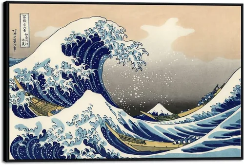 Miniatura 13 de Wieco Art Arte enmarcado de aluminio negro grande, 3 paneles, gran ola de Kanagawa, Katsushika Hokusai, impresiones en lienzo de arte de pared