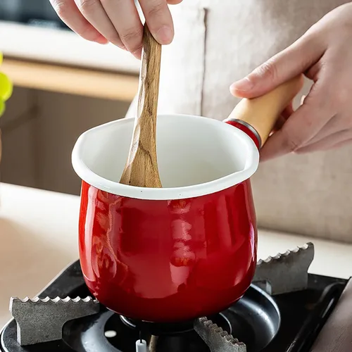 Miniatura 7 de Olla de leche esmaltada, calentador de mantequilla antiadherente, mini cacerola, 4 pulgadas, 17 onzas, utensilios de cocina pequeños con mango