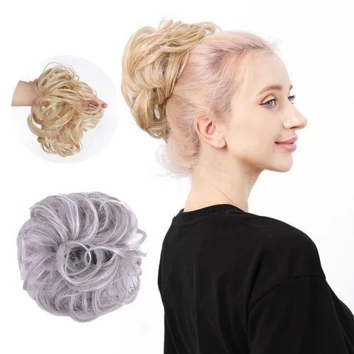 Miniatura 9 de Moño de cabello despeinado castaño, moños desordenados falsos sintéticos, moño rizado, moño recogido y moño, extensiones de cabello envolvente