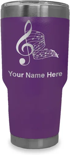 Miniatura 11 de LaserGram Vaso aislado al vacío de 20 onzas, notas musicales, grabado personalizado incluido (negro)