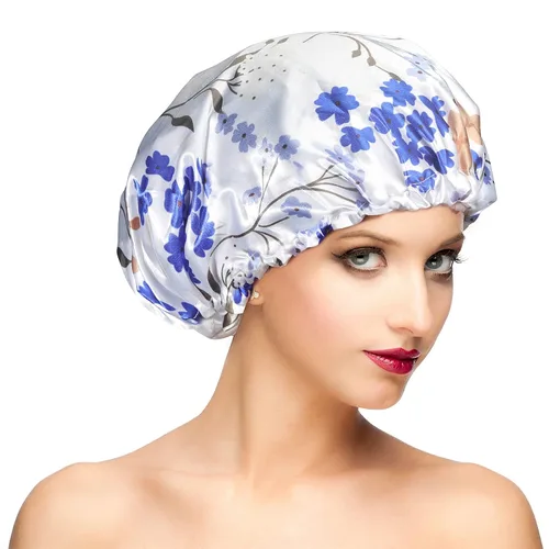 Miniatura 11 de Gorros de ducha para mujer, extra grande, ajustable, impermeable, reutilizable, gorro de ducha para mujeres y niñas, cabello largo y grueso, gorros