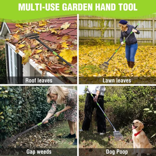 Miniatura 8 de WORKPRO Rastrillo, rastrillo pequeño para hojas con mango largo ajustable de 72 pulgadas, 11 púas de acero, rastrillos de hojas de metal resistentes
