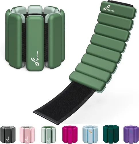 Sportneer Pesas de muñeca y tobillo para mujeres y hombres, 1 par (1 libra/2 libras cada uno), pulsera con peso ajustable de silicona para yoga,